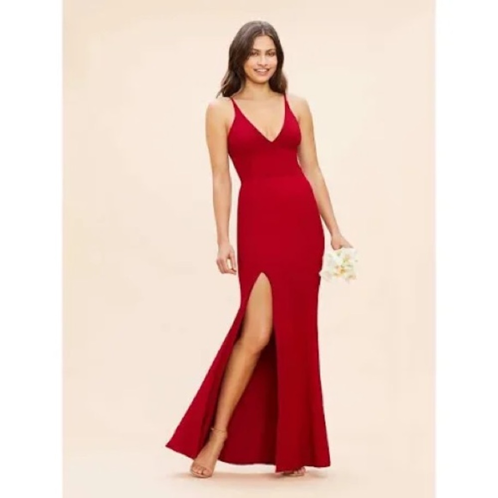 Dress the Population Iris Gown Crepe Side Slit Dress Garnet Red Size Medium